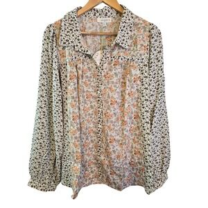 UMGEE USA Size 1XL Floral Print Button Front Collared Long Sleeve Blouse New